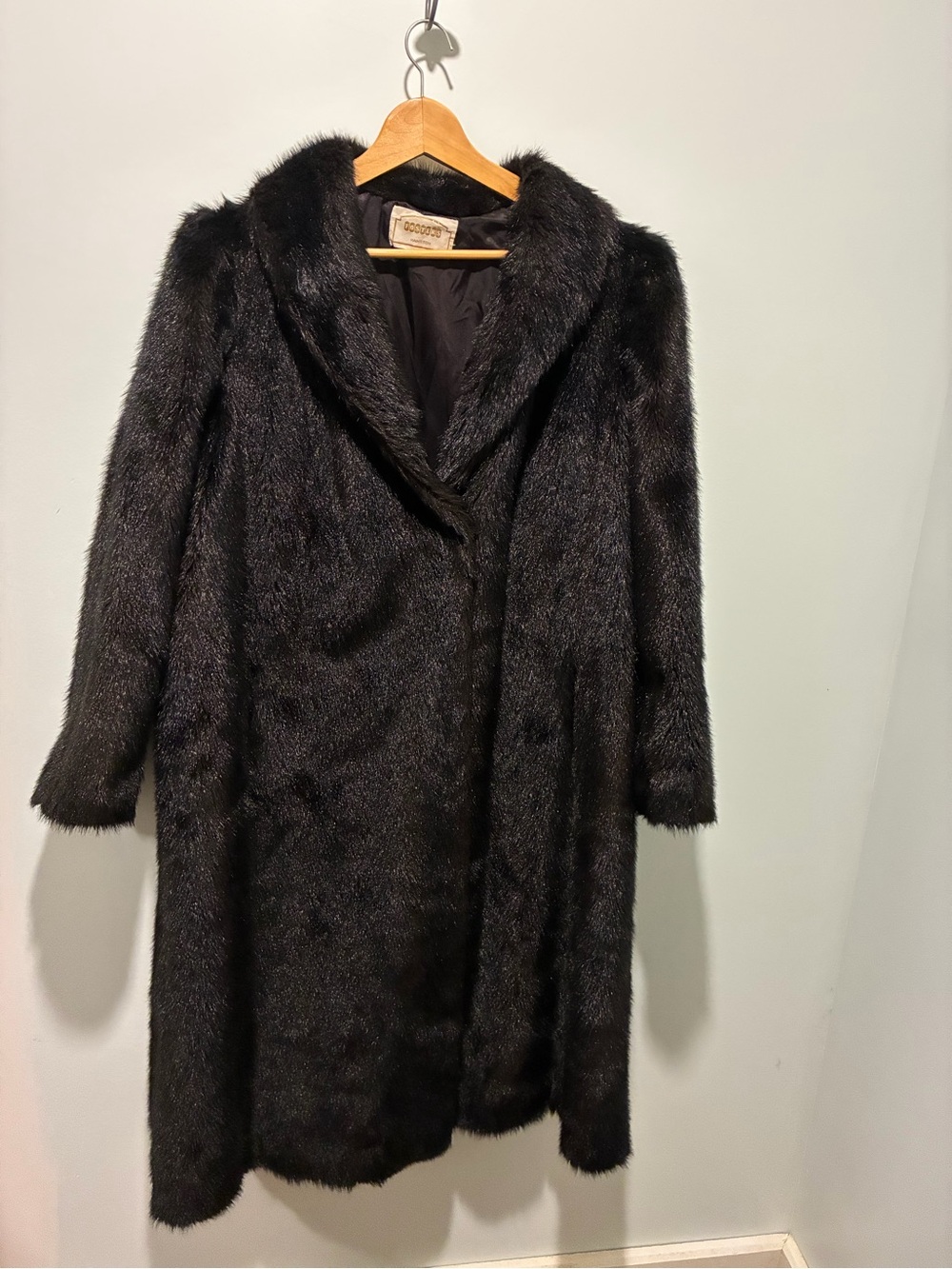 Luxurious Vintage Black/Brown  Faux-Fur Long Coat -  Size XXL